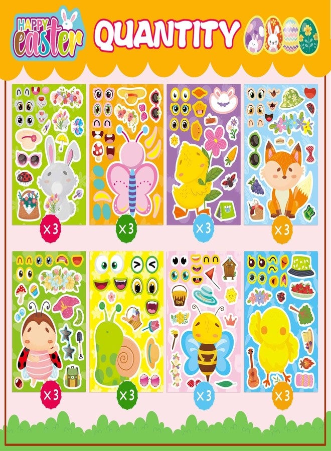 OTAITY 24 Sheets Spring Stickers for Kids, Spring Animal Make a face Stickers Make Your Own Stickers 8 Designs of Animal Fox Rabbit Bee Butterfly Stickers Goodie Bags Stuffers for Kids, Classroom Rewards - Image 2