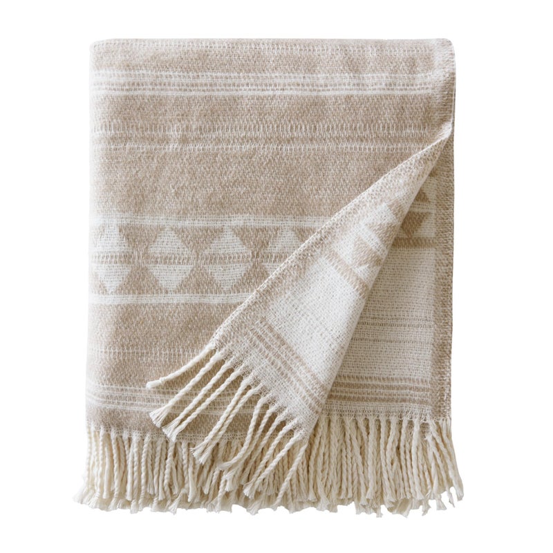Woolrich John Rich & Bros. Woolrich Cotton Blend Jacquard Throw with Fringe Edge, Lightweight All-Season Decorative Throw Blanket, Machine Washable, Oeko-TEX Certified, Ivory Stripe, 50"x60" - Image 1