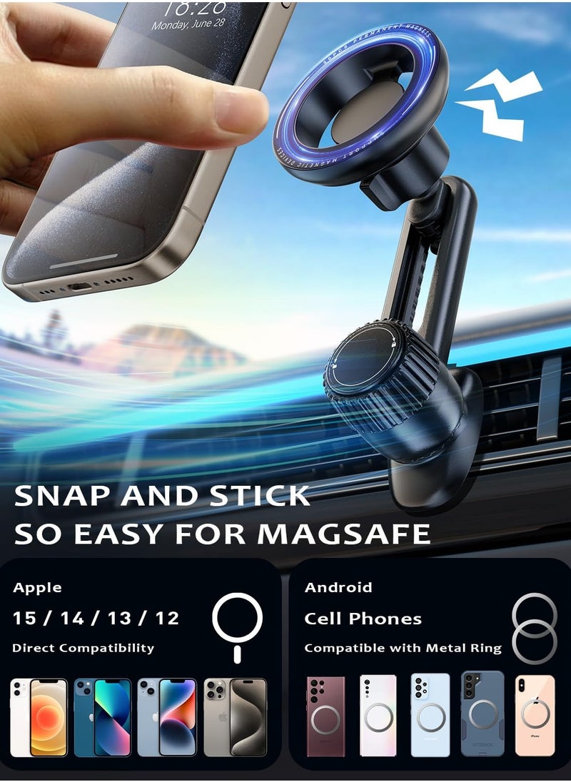 Excefore Magnetic Phone Holder for Car - Super Strong Magnetic Force, 360 Degree Rotation, Stable and Easy Installation - Compatible with Magsafe iPhone and Android Phones  - Image 3