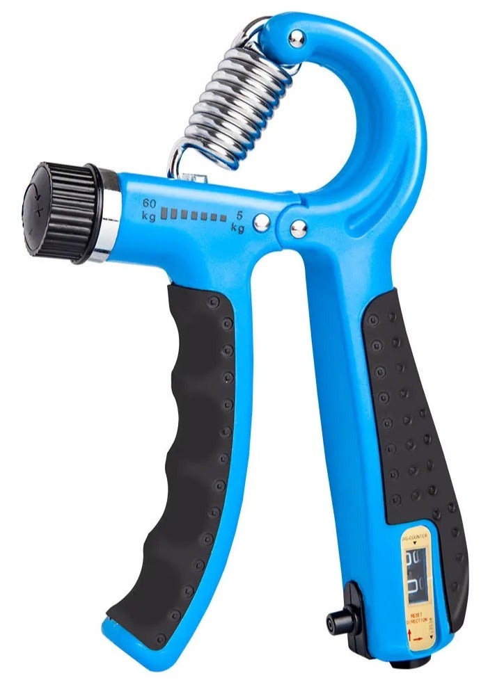 Generic 5-60Kg Adjustable High Quality Spring Hand Grip Strengthener With Counter, Black/Blue  - Image 1