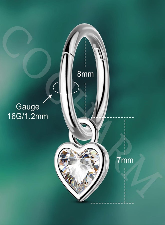 كوتشارم أقراط كوشارم 16G بتصميم كليكر روك، أقراط حلقية متدلية على شكل قلب مرصعة بالزركونيا المكعبة للنساء، مصنوعة من الفولاذ الجراحي، مجوهرات ثقب روك هيليكس، أقراط متدلية لشحمة الأذن - Image 3