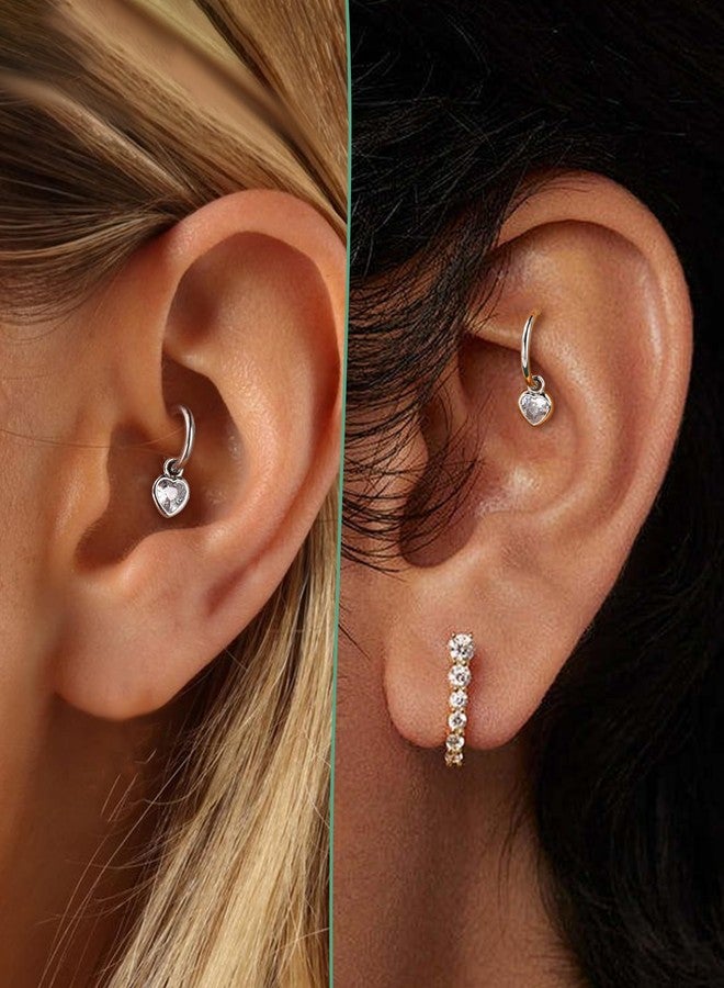 كوتشارم أقراط كوشارم 16G بتصميم كليكر روك، أقراط حلقية متدلية على شكل قلب مرصعة بالزركونيا المكعبة للنساء، مصنوعة من الفولاذ الجراحي، مجوهرات ثقب روك هيليكس، أقراط متدلية لشحمة الأذن - Image 2