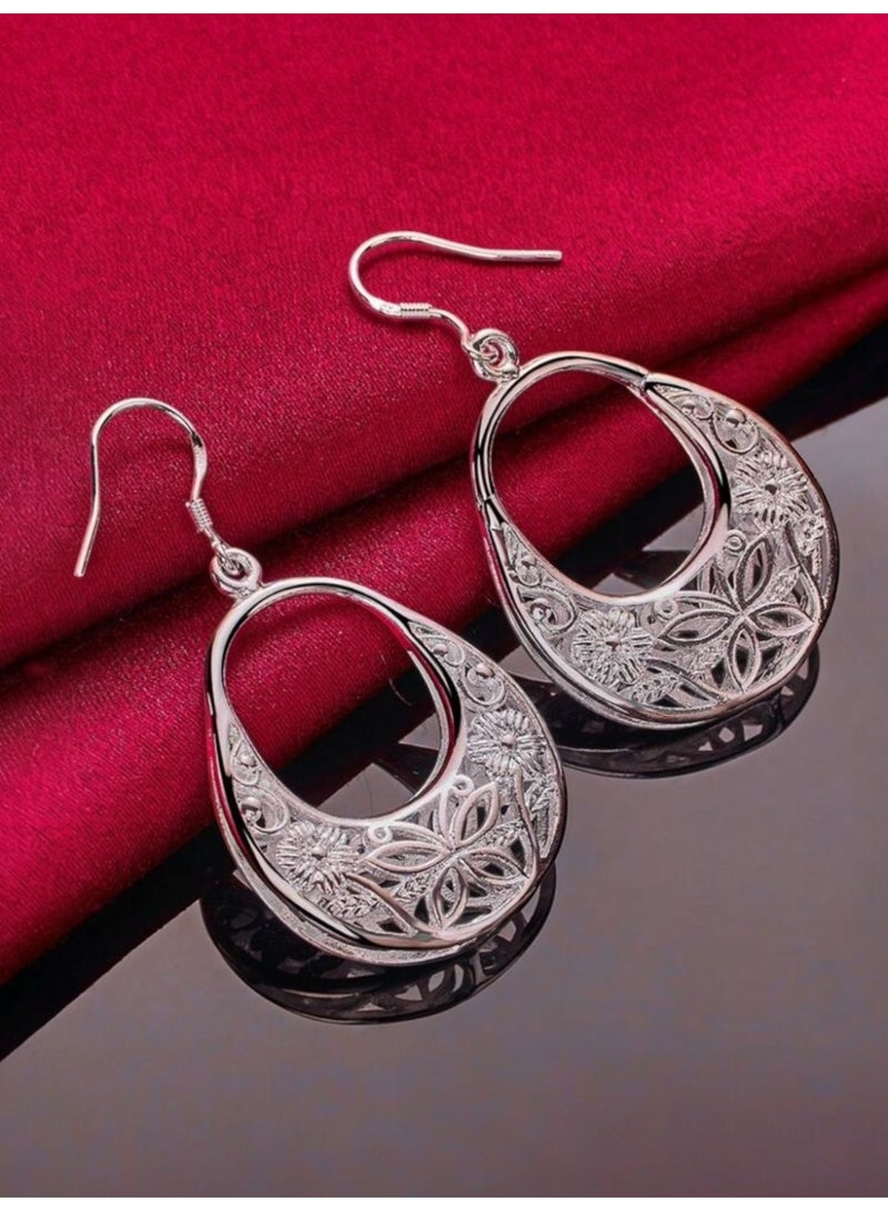Dangle Charms Elegant 925 Silver Plated Earrings For Women - Image 1