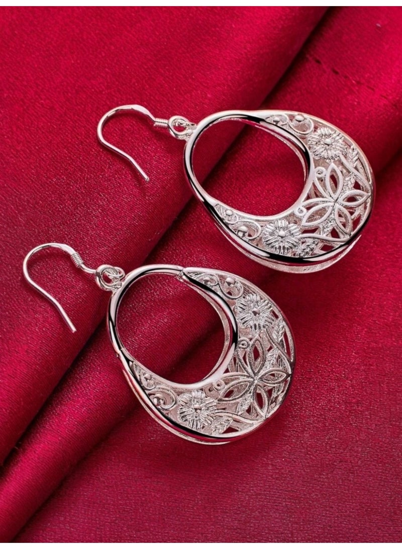 Dangle Charms Elegant 925 Silver Plated Earrings For Women - Image 4