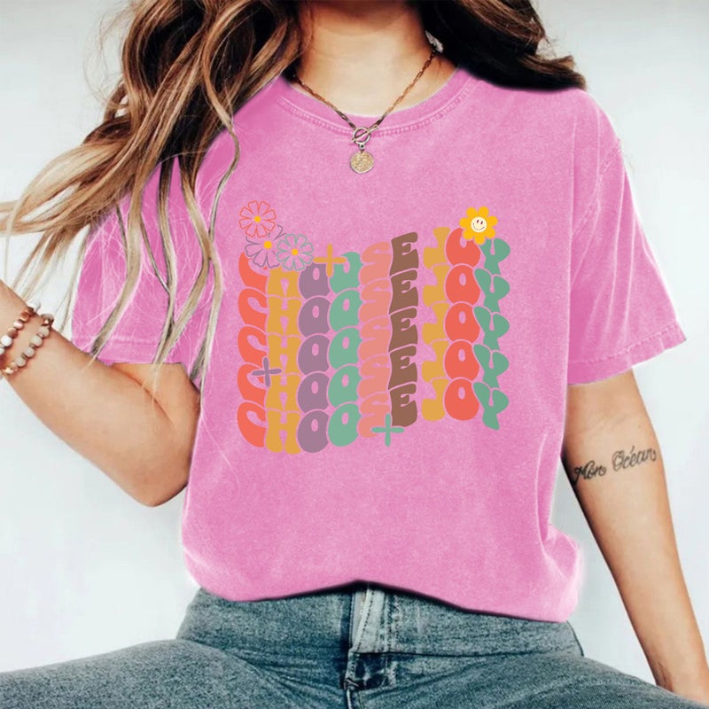 Pure Cotton Washed And Distressed Chooseloy Loose Short-Sleeved Round Neck T-Shirt For Women E-Commerce - Image 3