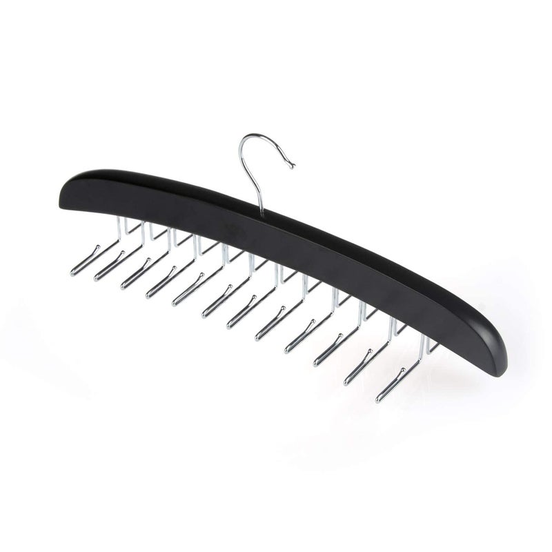SunTrade Wooden Tie Hanger,24 Tie Organizer Rack Hanger Holder Hook (Black, 24 Hooks) - Image 2