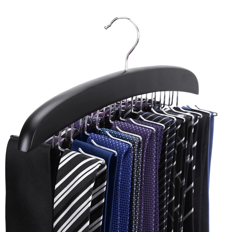 SunTrade Wooden Tie Hanger,24 Tie Organizer Rack Hanger Holder Hook (Black, 24 Hooks) - Image 1