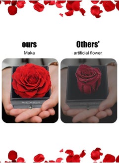Adando Adando Eternal Rose with Gift Box Cute Eternal Red Rose Set with I Love You Necklace Handmade Preserved Rose Jewelry Box for Mom/Wife/Girlfriend A Romantic Gift for Her  - Image 3
