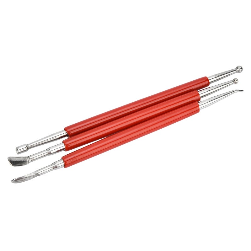 3Pcs Red Stainless Steel DIY Edge Stamping Carving Handle Tool for Leather Detail Sculpture - Image 4