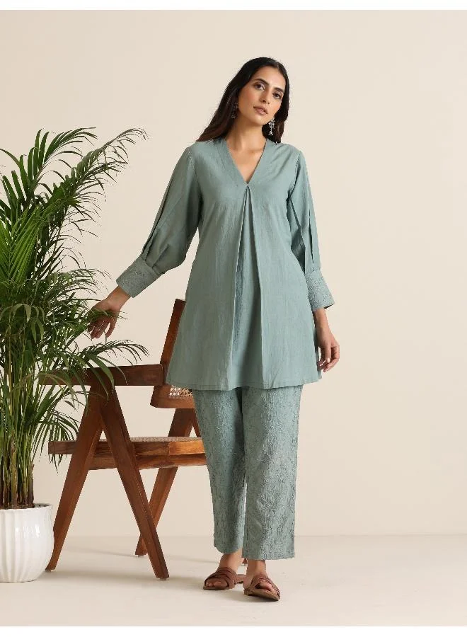 trueBrowns trueBrowns Blue Cotton Embroidered Co-ord Set