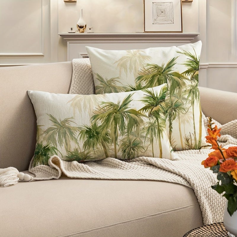 A Decorative Pillow Cover Featuring Green Coconut Tree Designed with Nordic Luxury Made from Quality Fabric for Hotels and B And Bs 17.72 by 17.72 Inch - Image 1