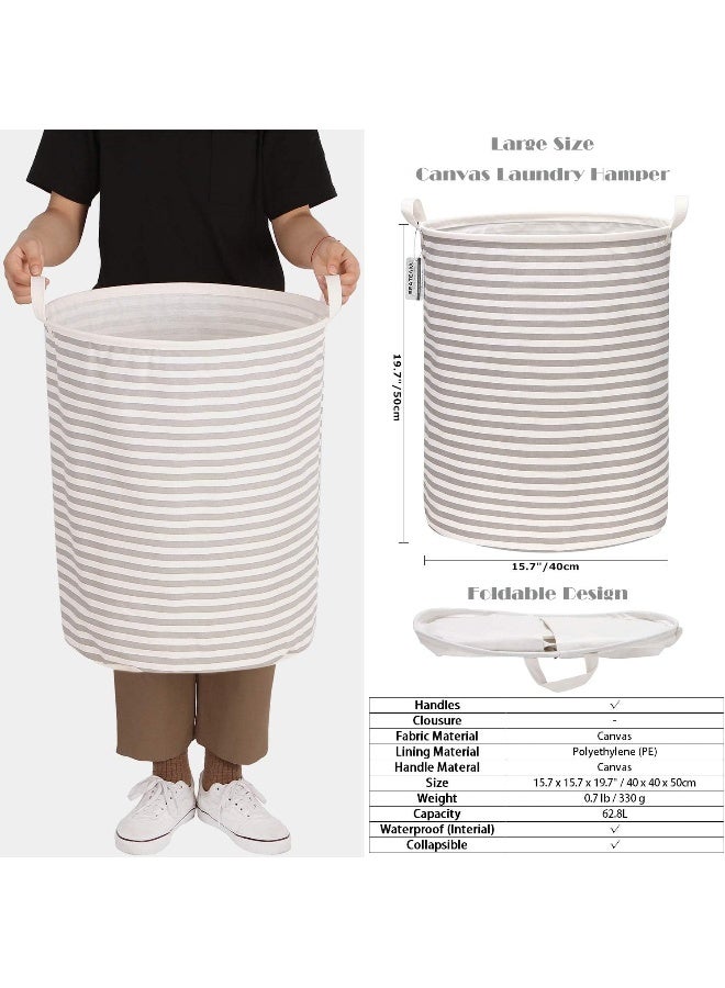 Sea Team Sea Team 19.7" Large Sized Waterproof Coating Ramie Cotton Fabric Folding Laundry Hamper Bucket Cylindric Burlap Canvas - Image 5
