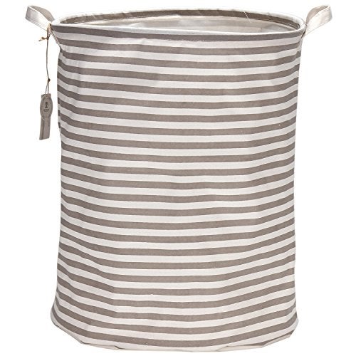 Sea Team Sea Team 19.7" Large Sized Waterproof Coating Ramie Cotton Fabric Folding Laundry Hamper Bucket Cylindric Burlap Canvas - Image 1