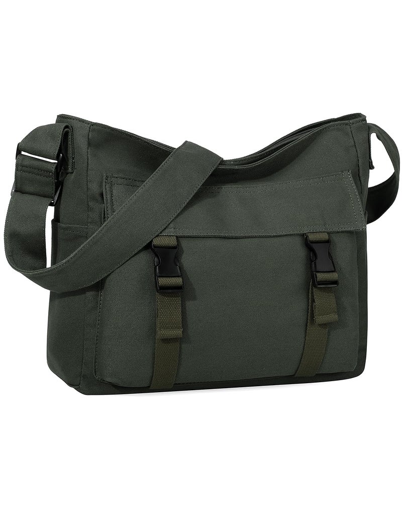 Vaschy Canvas Messenger Bag,Lightweight Large Casual Crossbody Shoulder Hobo Bag for Women Men Work/Travel/College Green - Image 1