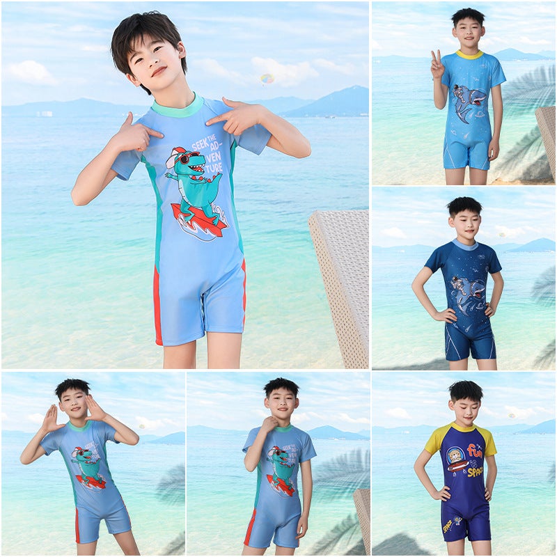 Boys'' Short-Sleeved Beach Sun Protection Swim Trunks, Childlike Painted, Breathable, Comfortable, Elastic, Refreshing, Quick-Drying, Easy to Put on and Take Off Swimwear - Image 3