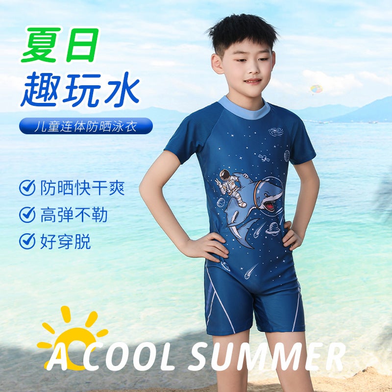 Boys'' Short-Sleeved Beach Sun Protection Swim Trunks, Childlike Painted, Breathable, Comfortable, Elastic, Refreshing, Quick-Drying, Easy to Put on and Take Off Swimwear - Image 2