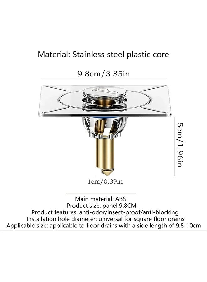 عبوتان من مصفاة تصريف الدش المربعة المنبثقة - واقي تصريف يعمل بدواسة القدم، مانع لتسرب الشعر من حوض الاستحمام، سدادة تصريف - Image 3