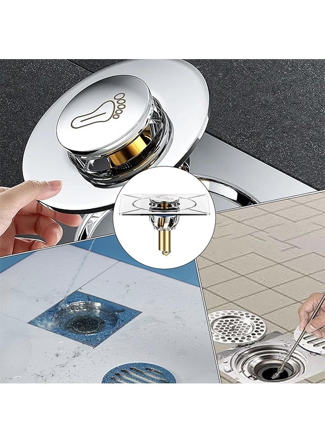 عبوتان من مصفاة تصريف الدش المربعة المنبثقة - واقي تصريف يعمل بدواسة القدم، مانع لتسرب الشعر من حوض الاستحمام، سدادة تصريف - Image 5