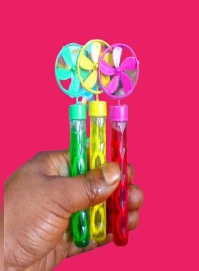 FULLFILLS Small Bubble Stick with Windmill Fan Toy for Kids (Multi Color) (Pack of 10 PCS) - Image 2