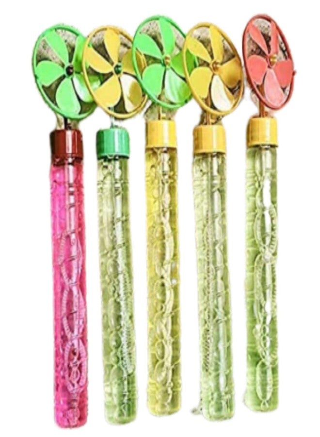 FULLFILLS Small Bubble Stick with Windmill Fan Toy for Kids (Multi Color) (Pack of 10 PCS) - Image 1