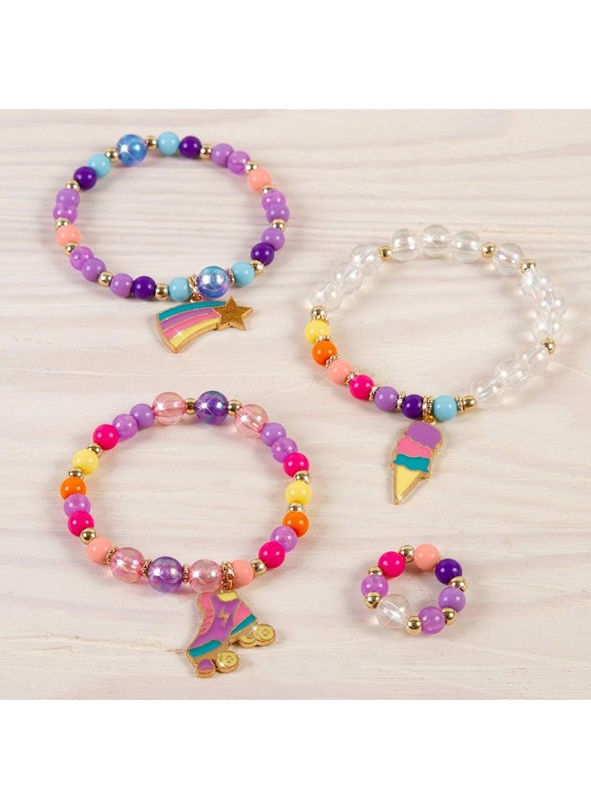 Make It Real Make It Real: Rainbow Dream Jewelry Kit - Create 3 Unique Charm Bracelets & A Ring, 123 Pieces, Includes Play Tray, All-In-One, DIY Colorful Bead Jewelry Kit, Tweens & Girls, Arts & Crafts, Ages 8+  - Image 4