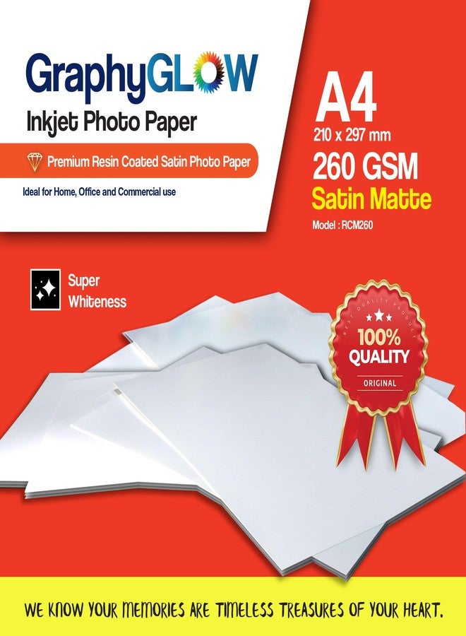 ورق صور GraphyGLOW A4 ساتان مطفي فاخر مطلي بالراتنج، 260 جرامًا للمتر المربع، مقاوم للماء، سريع الجفاف، مقاوم للبهتان، عبوة من 20 ورقة، متوافق مع طابعات نفث الحبر - Image 5
