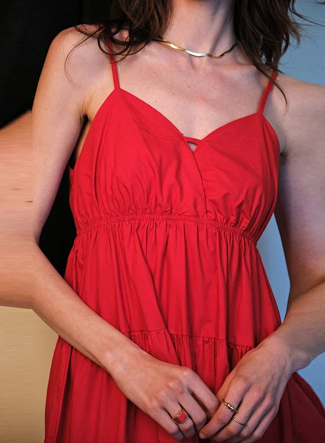 فيرجيو VIRGIO 100% Cotton Back Tie-up Detail Tier Dress