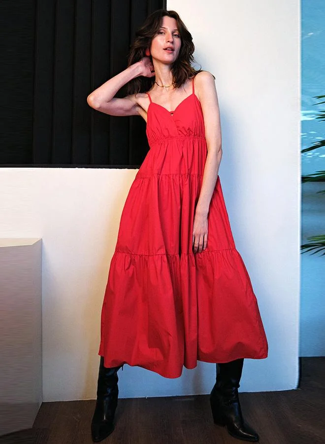 فيرجيو VIRGIO 100% Cotton Back Tie-up Detail Tier Dress