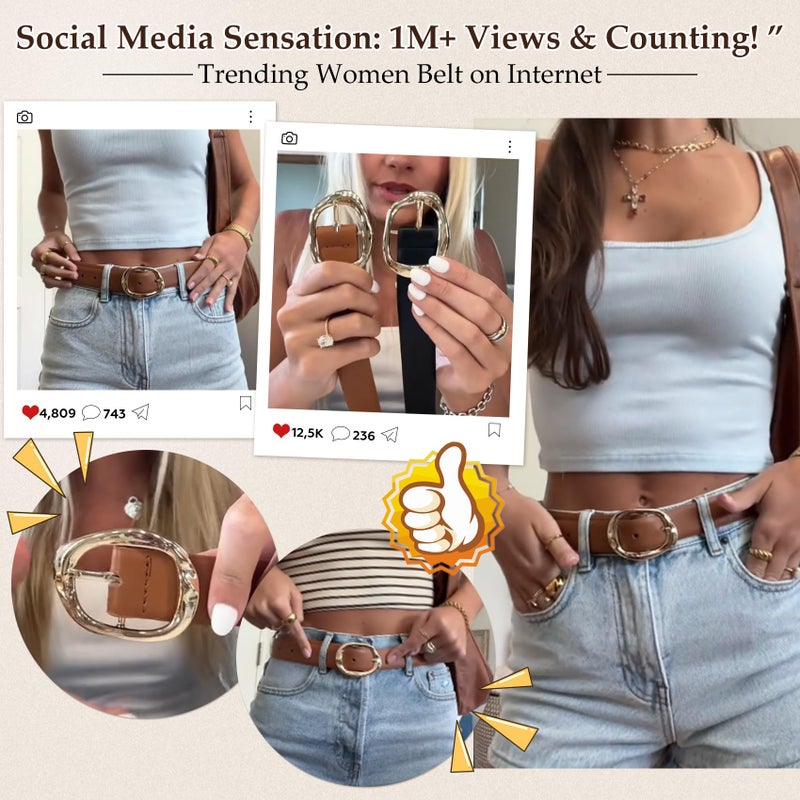 JASGOOD Women Leather Belt for Jeans Pants Ladies Casual Waist Belt Fashion Women Belt with Gold Buckle - Image 2
