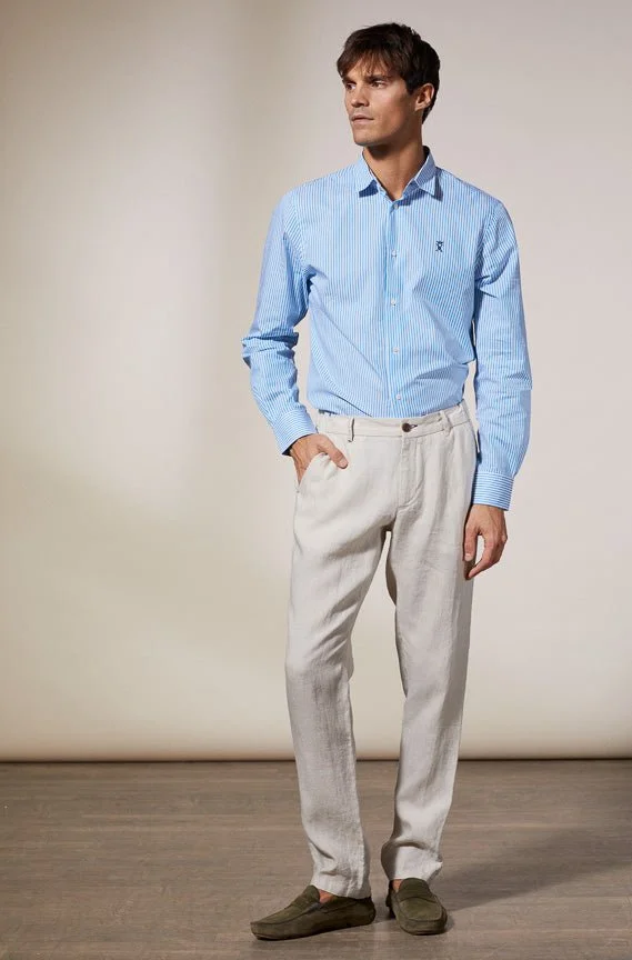 Vicomte A. Ludo Light Beige Linen Chino Trousers
