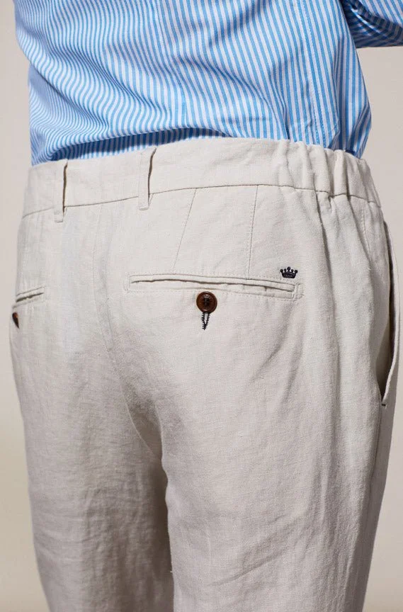 Vicomte A. Ludo Light Beige Linen Chino Trousers