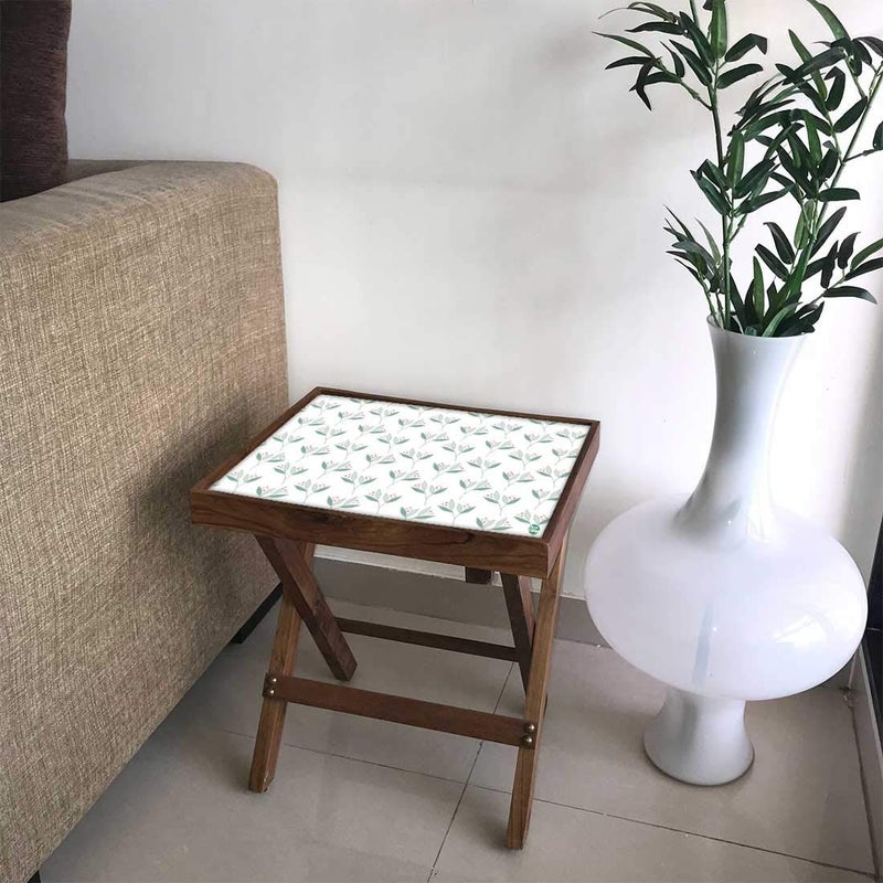 Nutcase Designer Teak Wood Side Table Folding Wooden Bedside Coffee Outdoor Picnic Table Flower Designer - Image 1