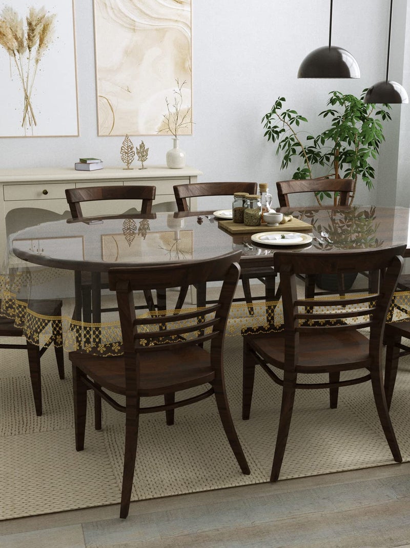 Clasiko 8 Seater Oval Dining Table Cover; 60x108 Inches; Material - PVC; Anti Slip; Golden Tipping Lace - Image 3