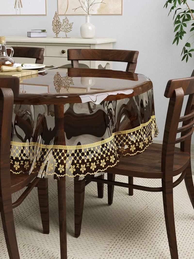 Clasiko 8 Seater Oval Dining Table Cover; 60x108 Inches; Material - PVC; Anti Slip; Golden Tipping Lace - Image 2