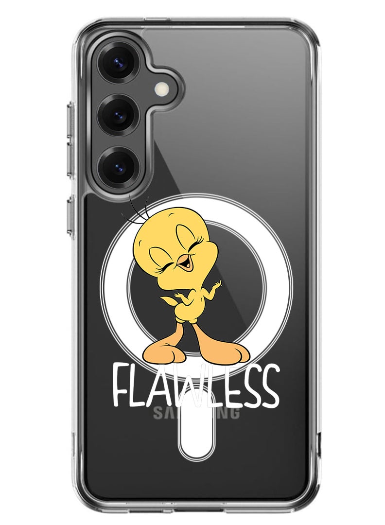 Theodor Magnetic Case for Samsung Galaxy S25 6.2-inch Compatible with MagSafe Wireless Charging, Shockproof Phone Bumper Cover Flawless - White - Image 1