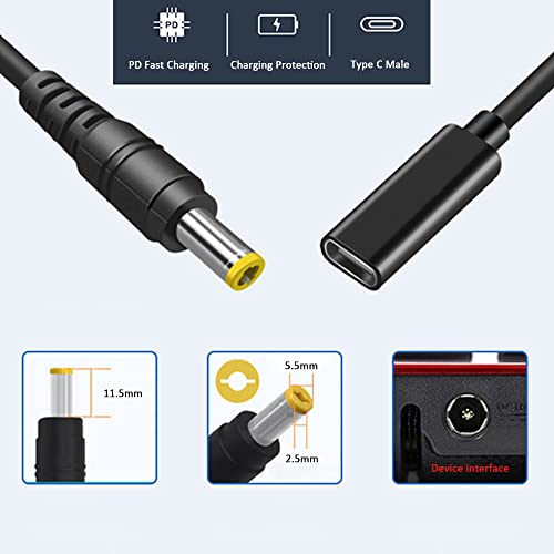 vienon Type C USB-C Female Input to DC 5.5x2.5mm Power PD Charge Cable fit for Laptop 18-20V - Image 2