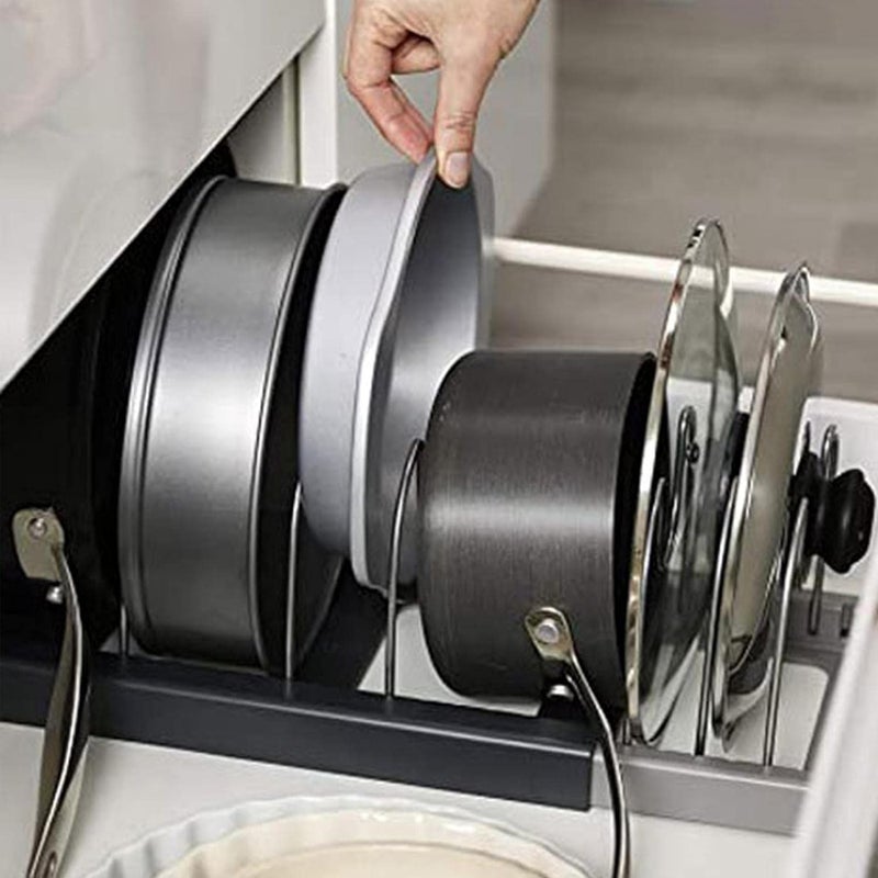 DIYASHI Pot Pan and Lid Organizer Stainless Steel Pot Cover Rack Sitting Countertop Kitchen Rack Cutting Board Rack Adjustable Bakeware Organizer Holder for Pots Cake Molds Cutting Boards - Image 5