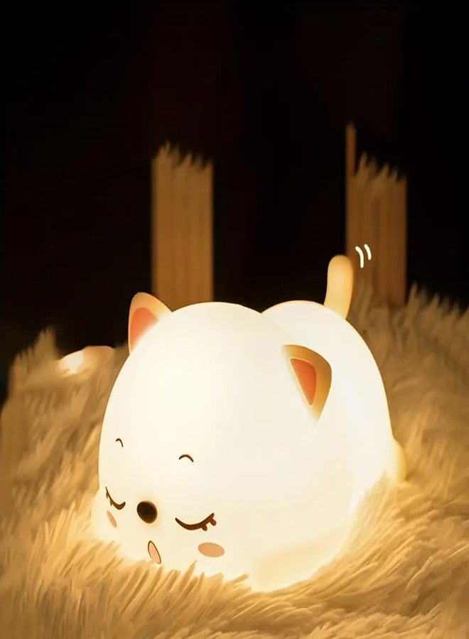 GITGRNTH Rechargeable Silicone Cat Night Light for Kids | Kawaii Cat Lamp Tap and Touch Color-Changing LED Lamp |Adorable Room Decor & Gift for Toddlers, Teens (Cat Light Lamp, Regular), White - Image 1