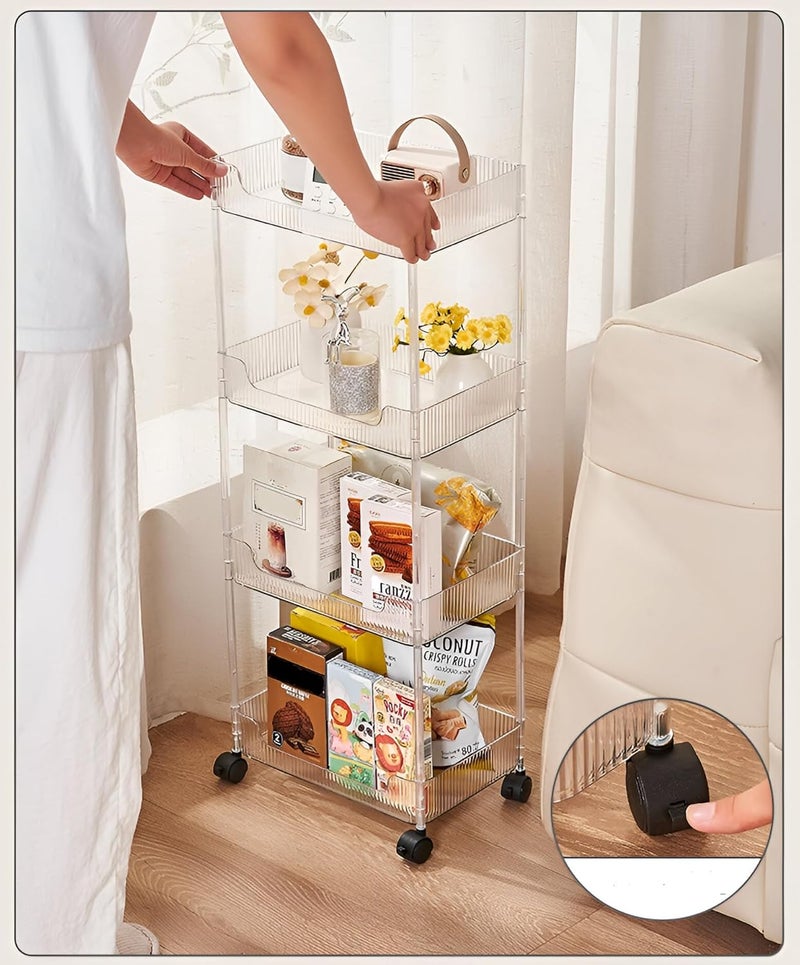 Bellveen Bellveen 3 Tier Utility Rolling Cart Storage Organizer Trolley Rack Mobile Baby Bedroom Snack Kitchen Floor Standing Multi 3 Layer Bathroom Toilet Storage Rack Acrylic Transparent - Image 2