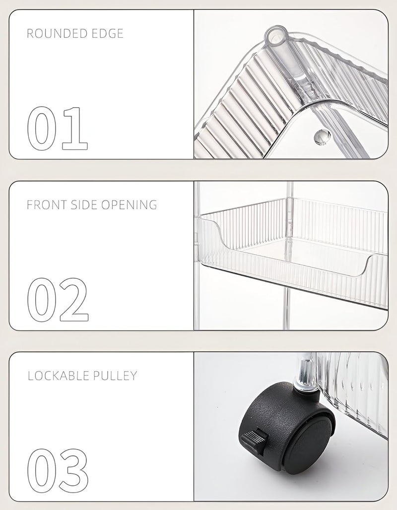 Bellveen Bellveen 3 Tier Utility Rolling Cart Storage Organizer Trolley Rack Mobile Baby Bedroom Snack Kitchen Floor Standing Multi 3 Layer Bathroom Toilet Storage Rack Acrylic Transparent - Image 5