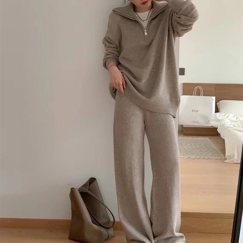 Chic Knit Sweater Pant Set Womens Casual Autumn Winter Pink - Image 4