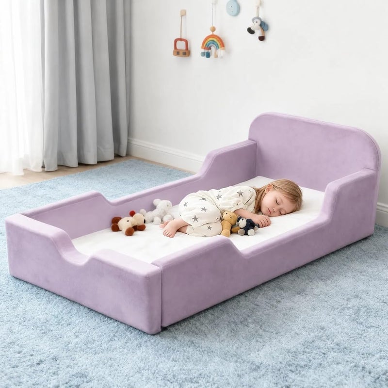 Soft Foam Toddler Bed with Medical Mattress - Lavender Upholstered Kids Floor Bed - Image 1