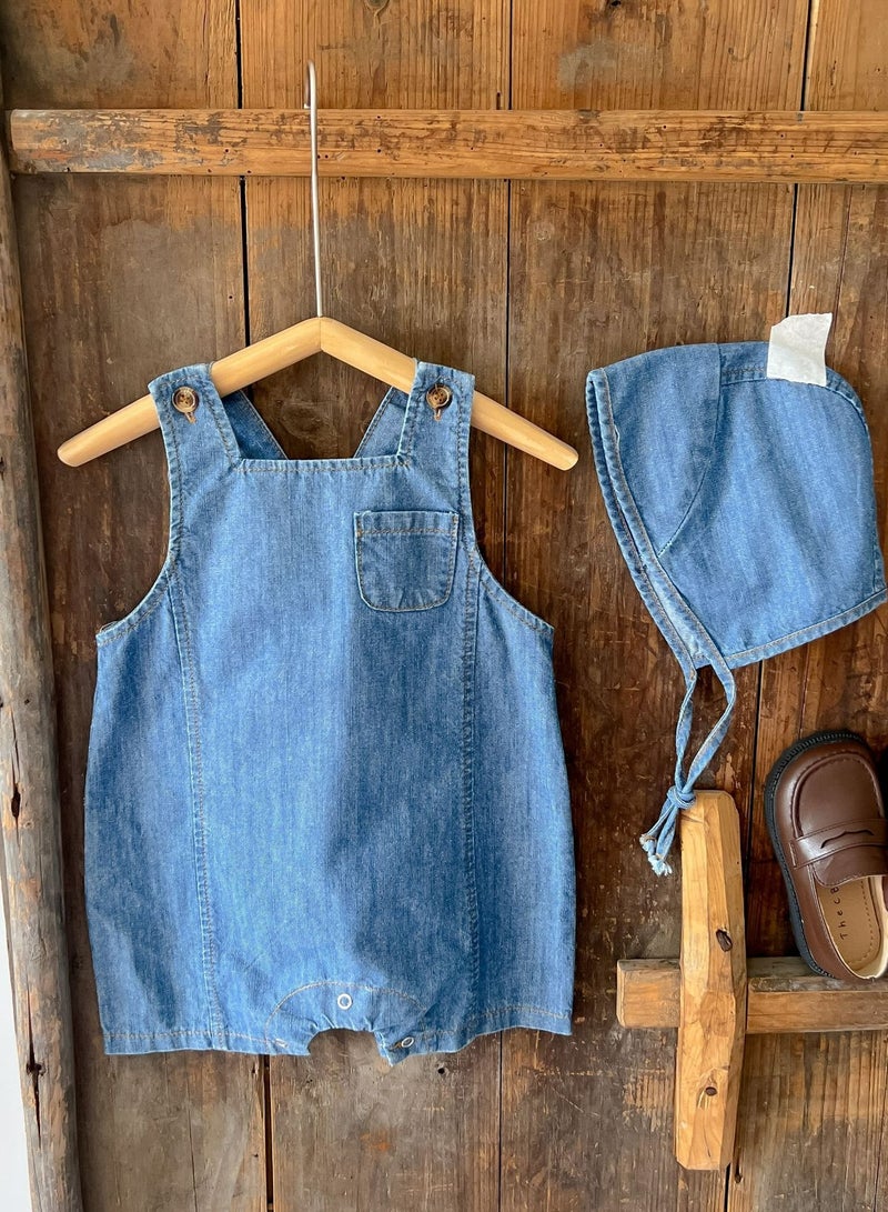 Baby Straps, Baby Clothing, Denim Jumpsuit, Climbing Suit, Bag, Fart Jacket, Including Hat - Image 1
