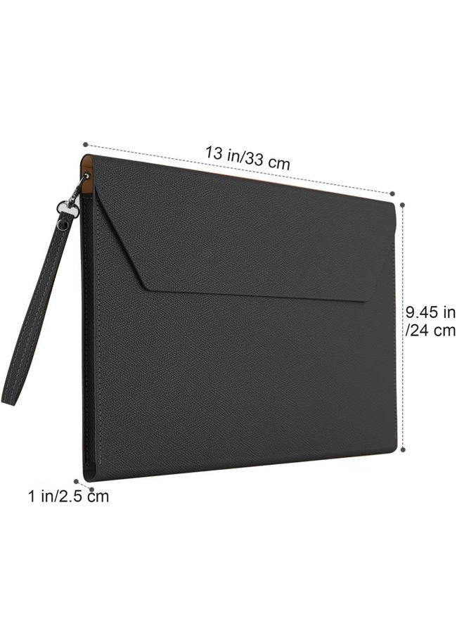 VANRA PU Leather A4 File Folder Waterproof File Folder Organizer Leather Document Portfolio for A4 Letter Size Magnetic Closure Leather Envelope for School, Home and Office (Black) - Image 2