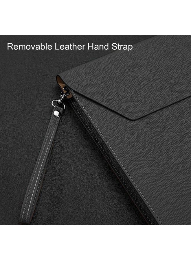 VANRA PU Leather A4 File Folder Waterproof File Folder Organizer Leather Document Portfolio for A4 Letter Size Magnetic Closure Leather Envelope for School, Home and Office (Black) - Image 4