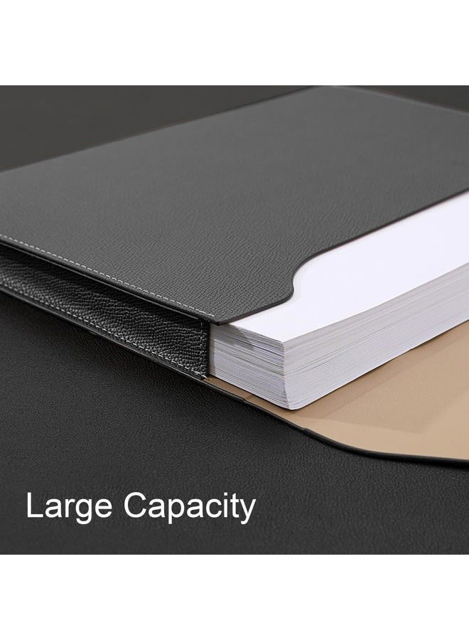 VANRA PU Leather A4 File Folder Waterproof File Folder Organizer Leather Document Portfolio for A4 Letter Size Magnetic Closure Leather Envelope for School, Home and Office (Black) - Image 3
