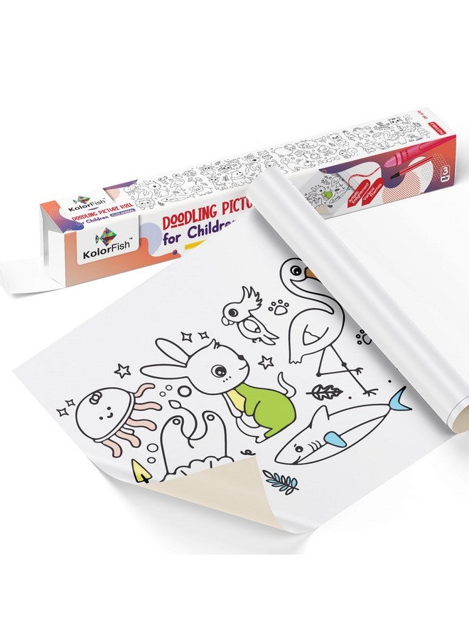 KolorFish KolorFish Coloring Re-Stick Drawing Paper Roll for Kids, 118X12 Inch Large Coloring Poster for Toddlers, Art Paper Crafts Gift for Class Home Birthday Party (Cute Animal, 3 Meters) - Image 1