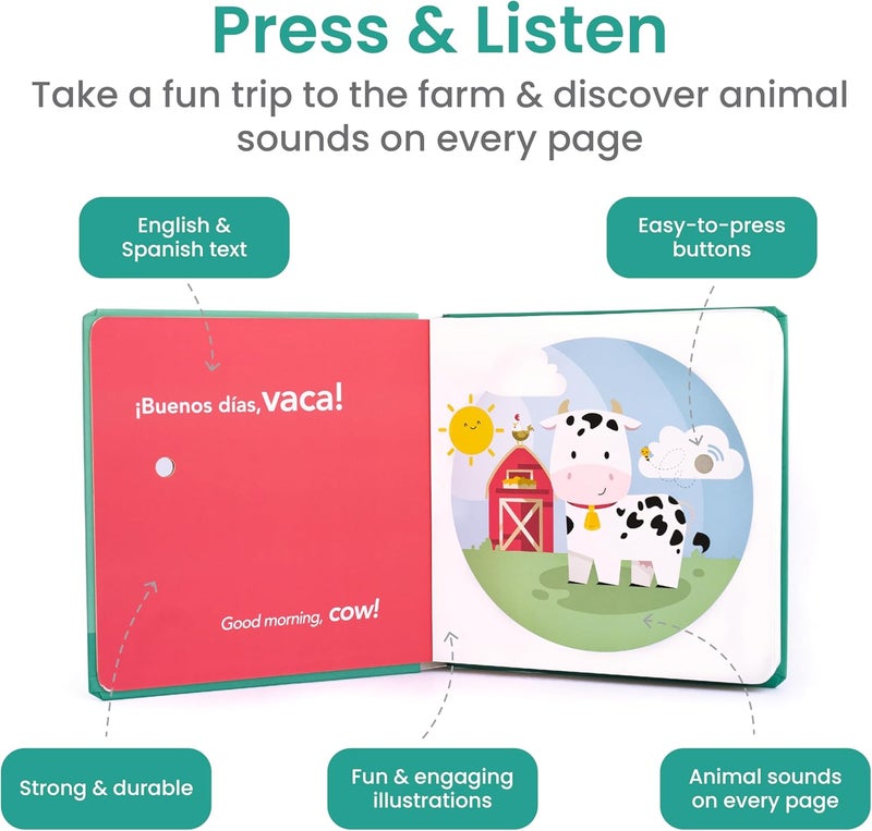 Binibi Store Spanish Books for Babies & Toddlers 1-3 La Granja Interactive Bilingual Sound Book with Farm Animal Sounds | Bilingual Children's Book | Spanish Learning for Kids | Libro en español para bebés - Image 2