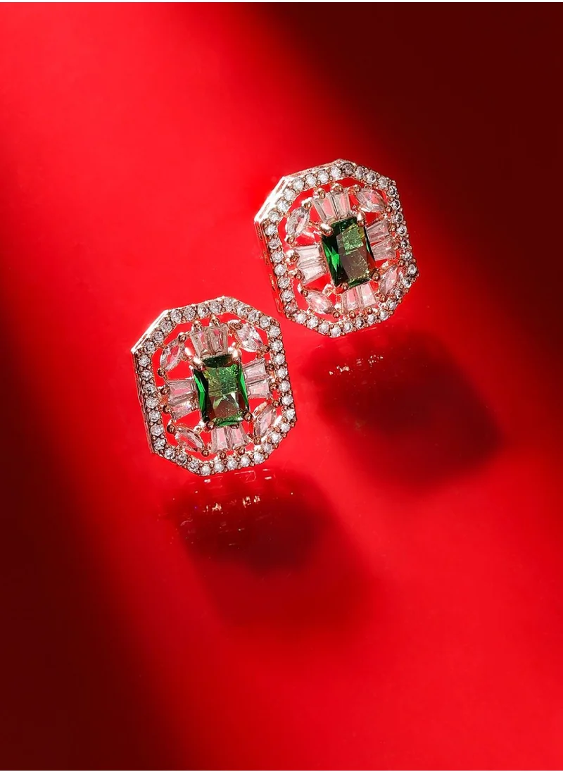 برياسي Rose American Diamond Studded Contemporary Studs Earrings