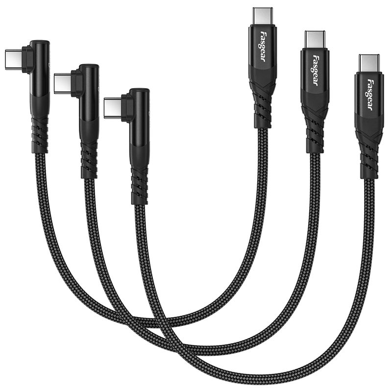 Fasgear USB C to USB C Cable – 3 Pack 1ft 60W Right Angle PD Fast Charger for Galaxy, MacBook, iPad Pro - Image 1